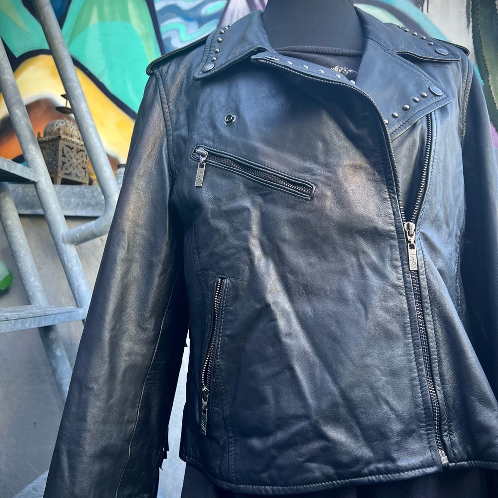 Leather Fringe Studded Motorcycle Jacket with Removable Fringe - Picture 10 of 17
